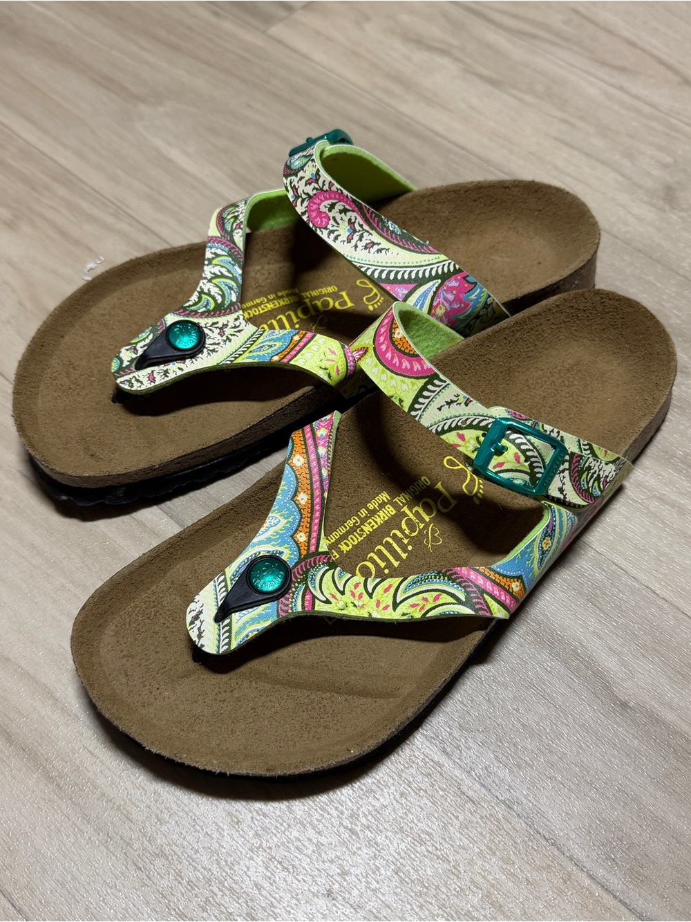 Birkenstock Papillio Turin Paisley Thong Sandals Size 38 / US 7 Lime Green Boho